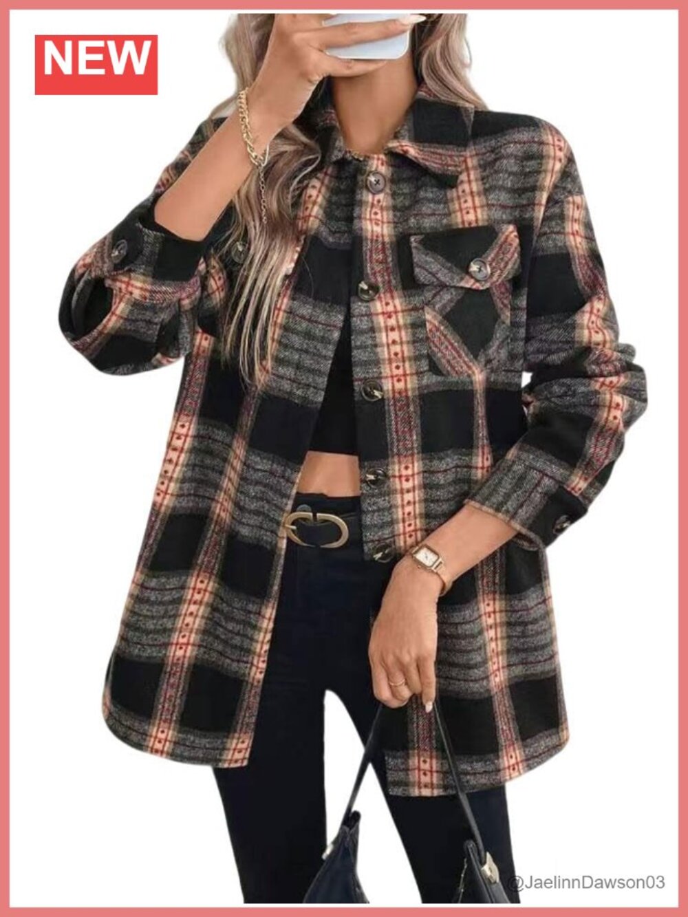 Fleece Lined Plaid Shacket Button Down Casual Jacket